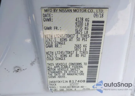 2018 Nissan Nv Cargo Nv2500 Hd Sv V6 z USA, uszkodzony, nr VIN 1N6BF0KY1JN817408